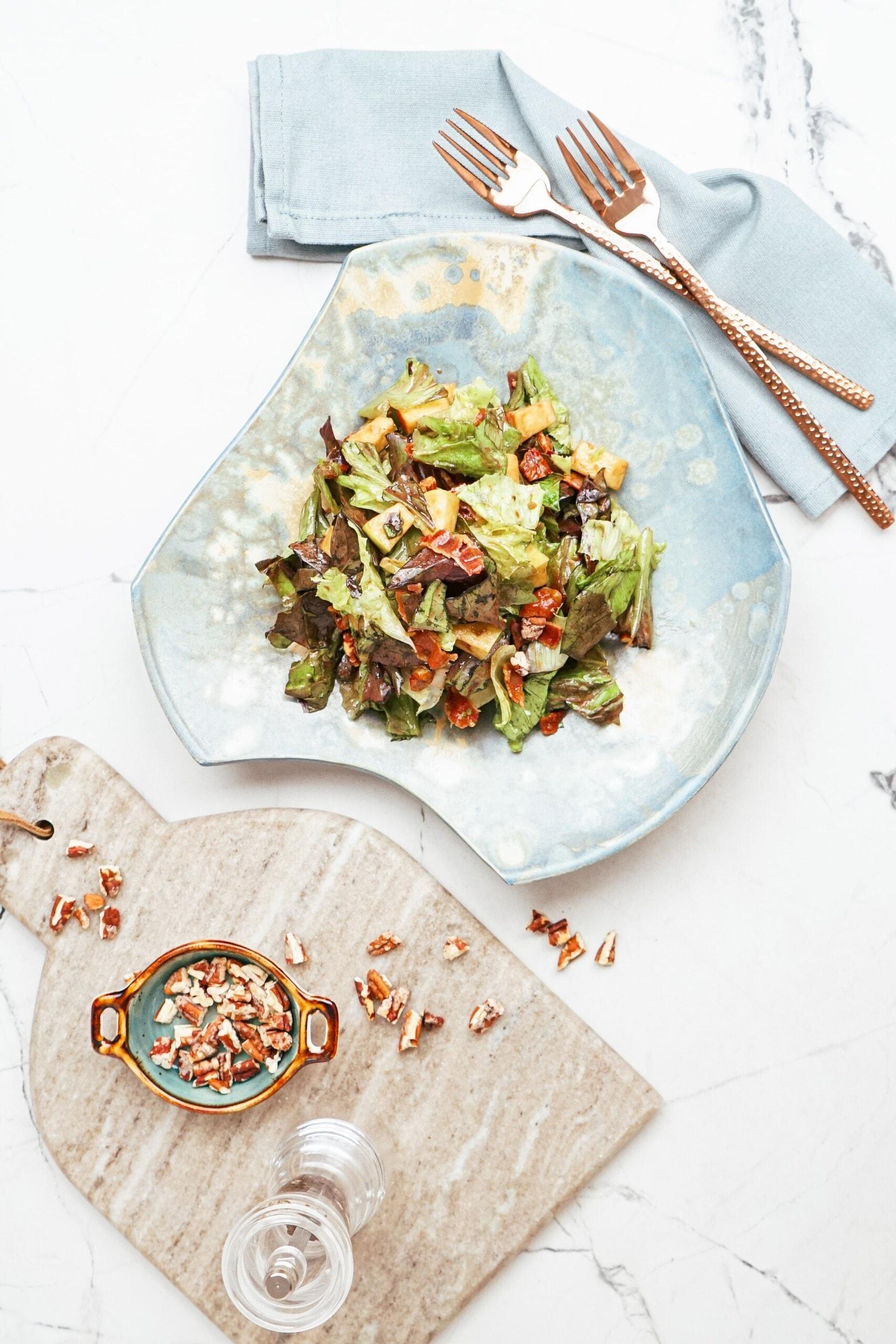 apple pecan salad plated