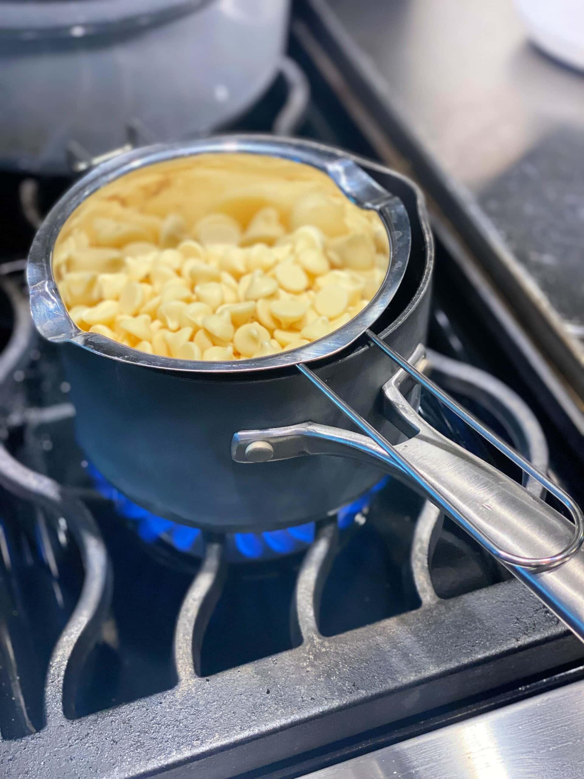 double boiler method to melt white chocolate