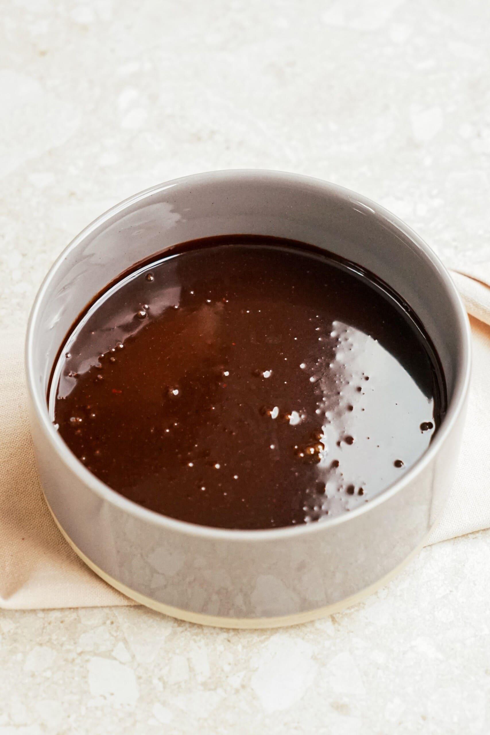 hot fudge sauce in a saucepan