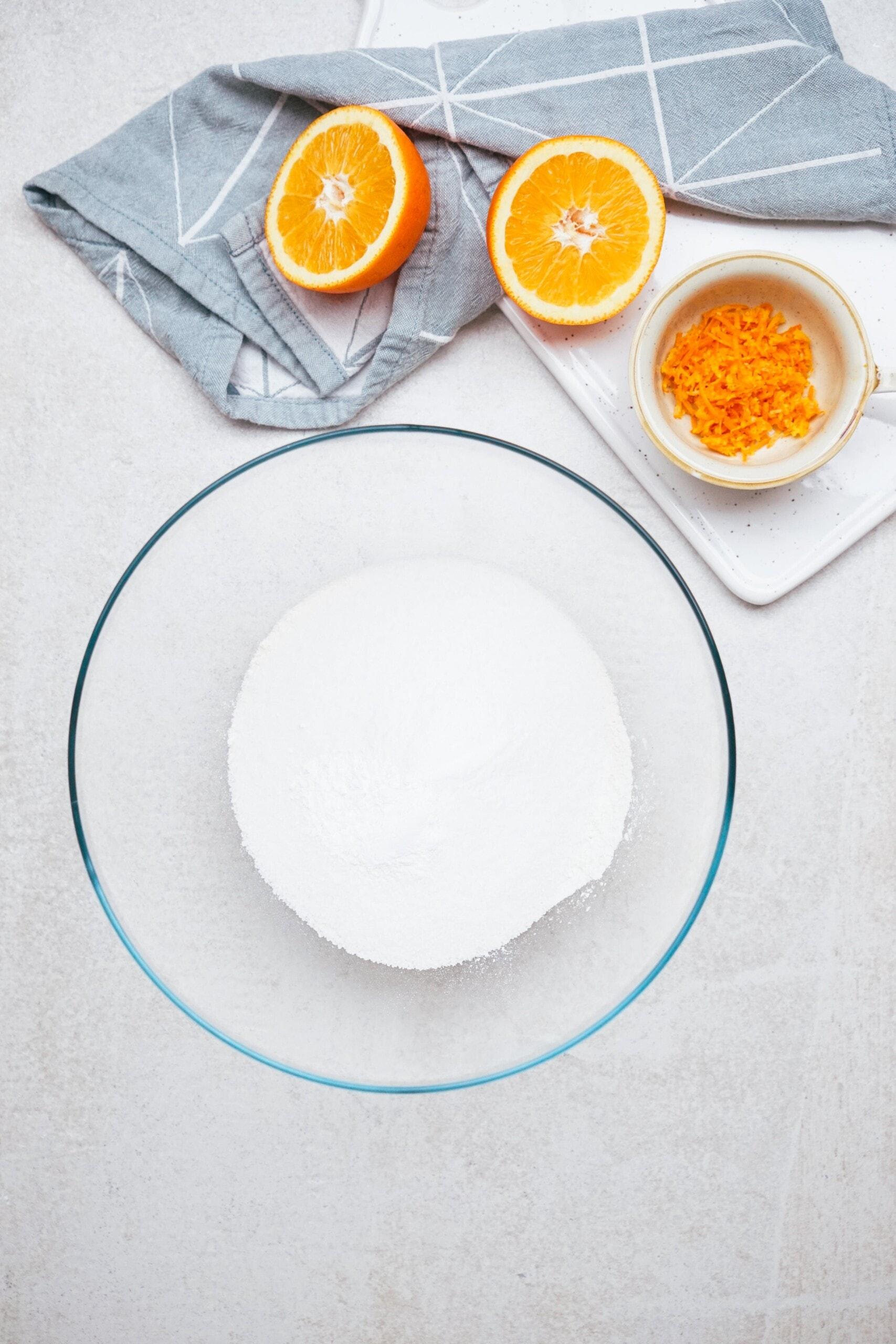 dry ingredients in a glass mixing bowl