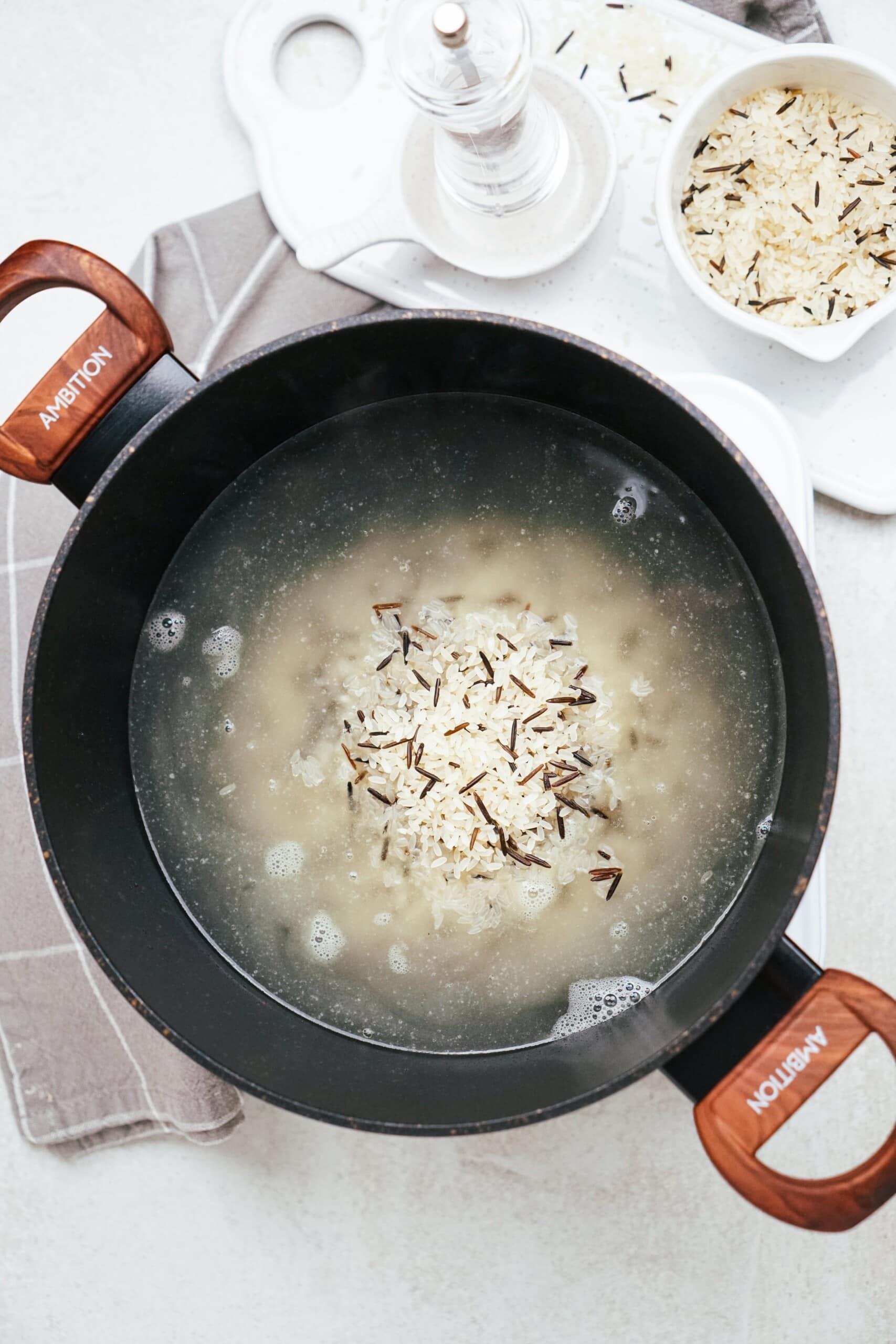 rice and water in a stock pot