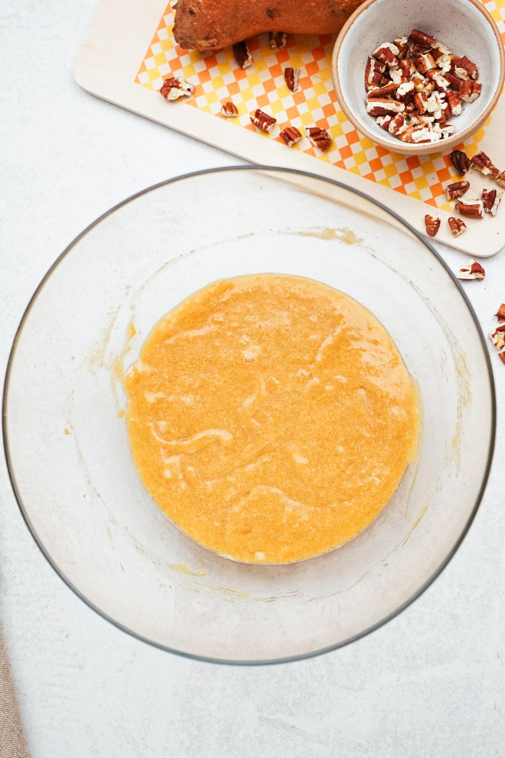 sweet potato cupcake batter in a bowl