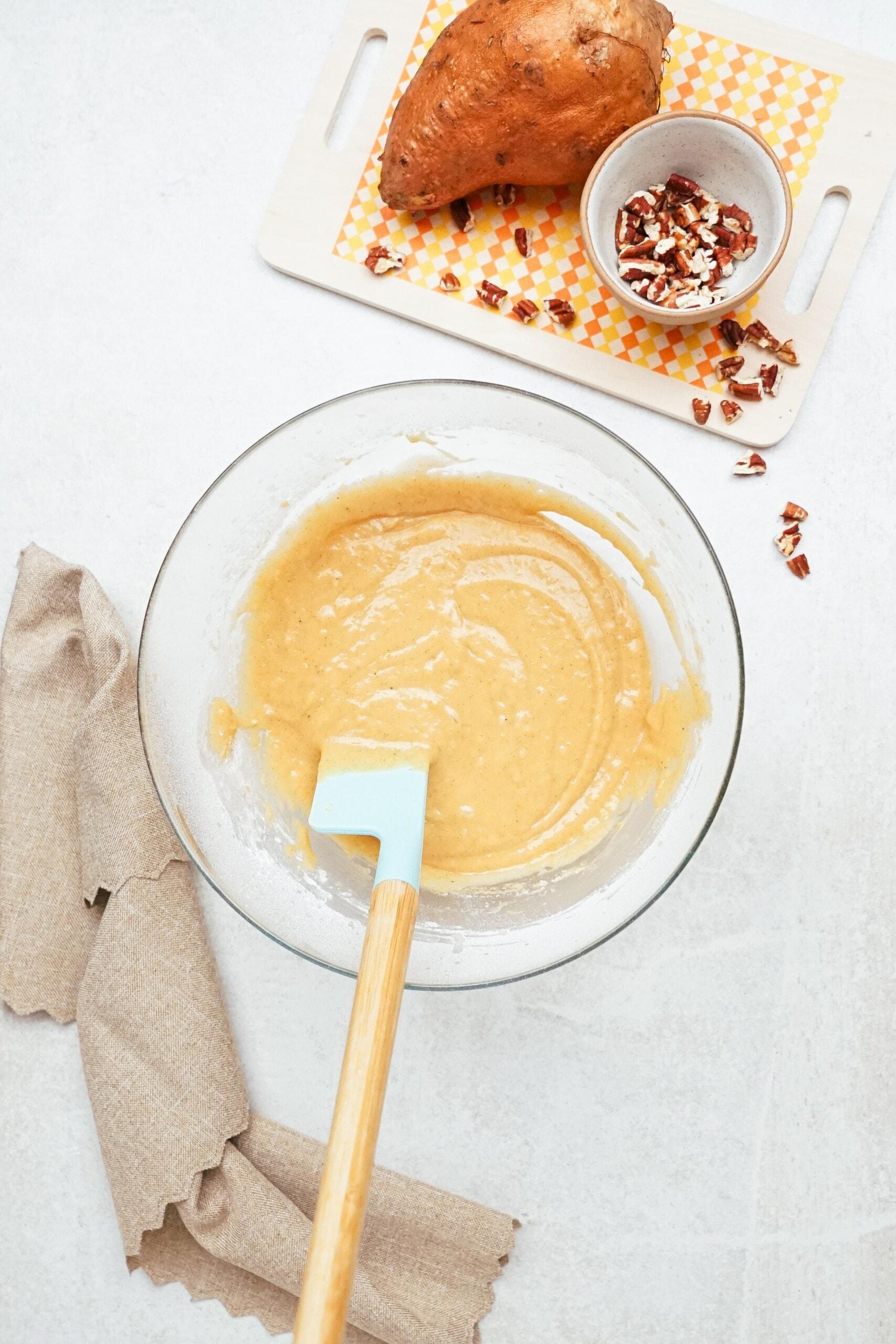 sweet potato cupcakes in a mixing bowl