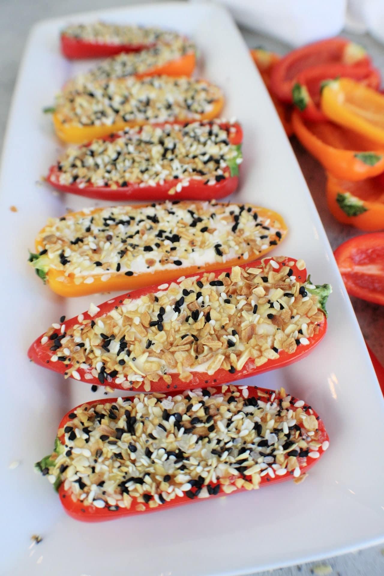 Everything Bagel Peppers lined up on a serving platter