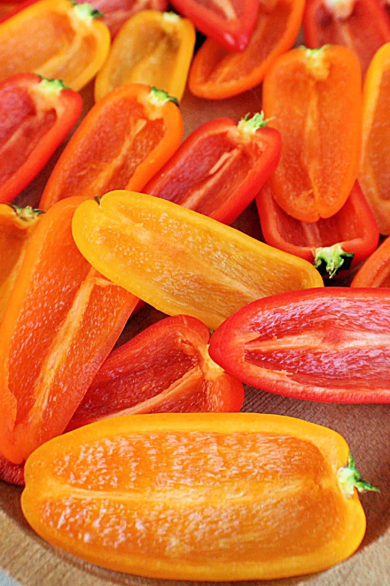 pile of sliced peppers, deseeded