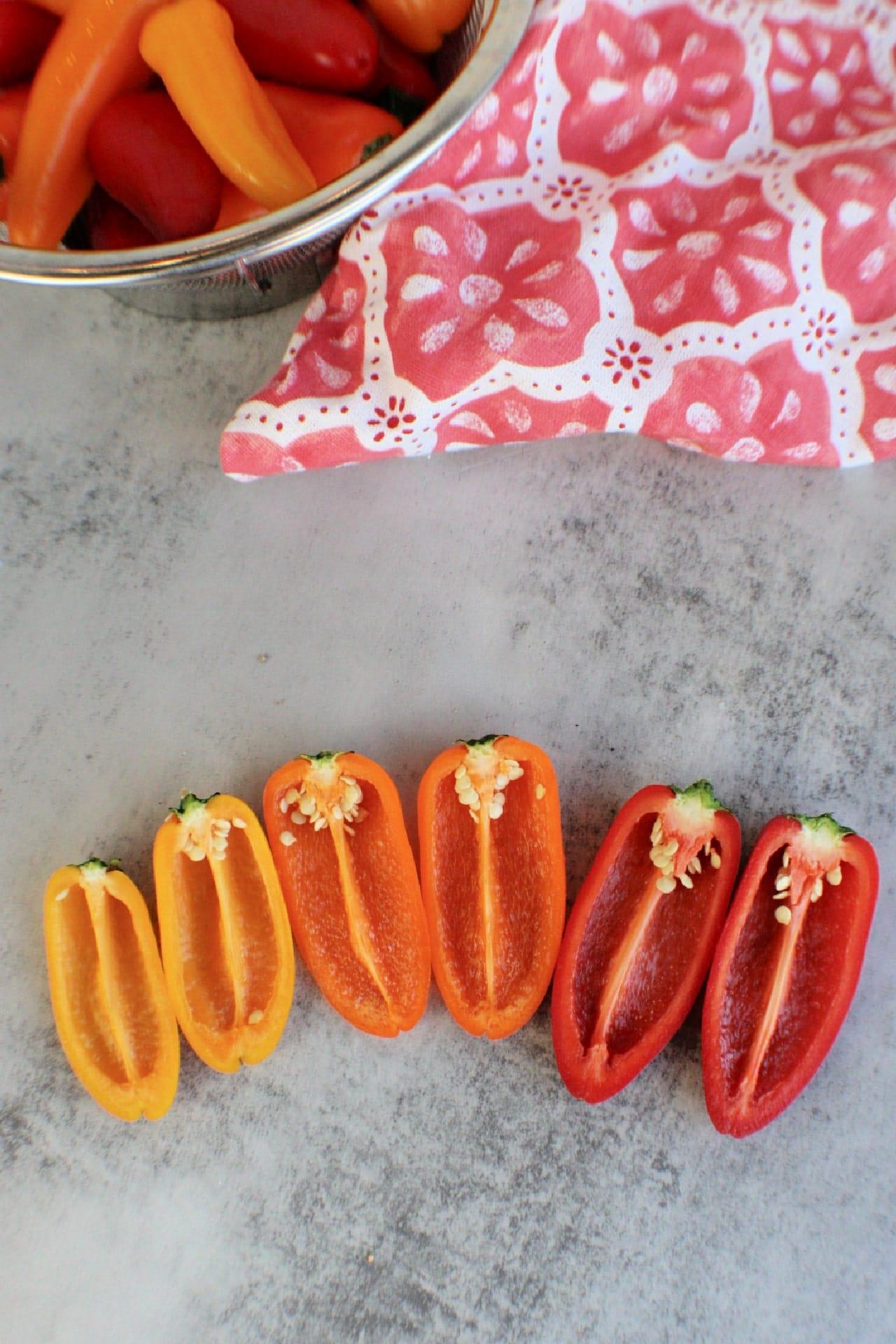 mini peppers cut in half lengthwise