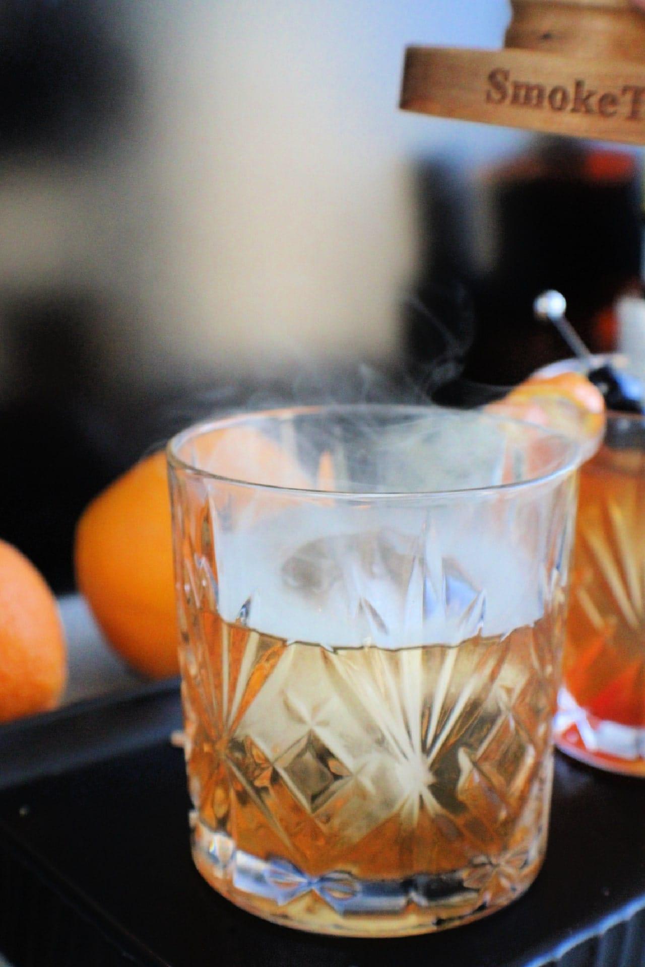 Smoked Old Fashioned in a glass