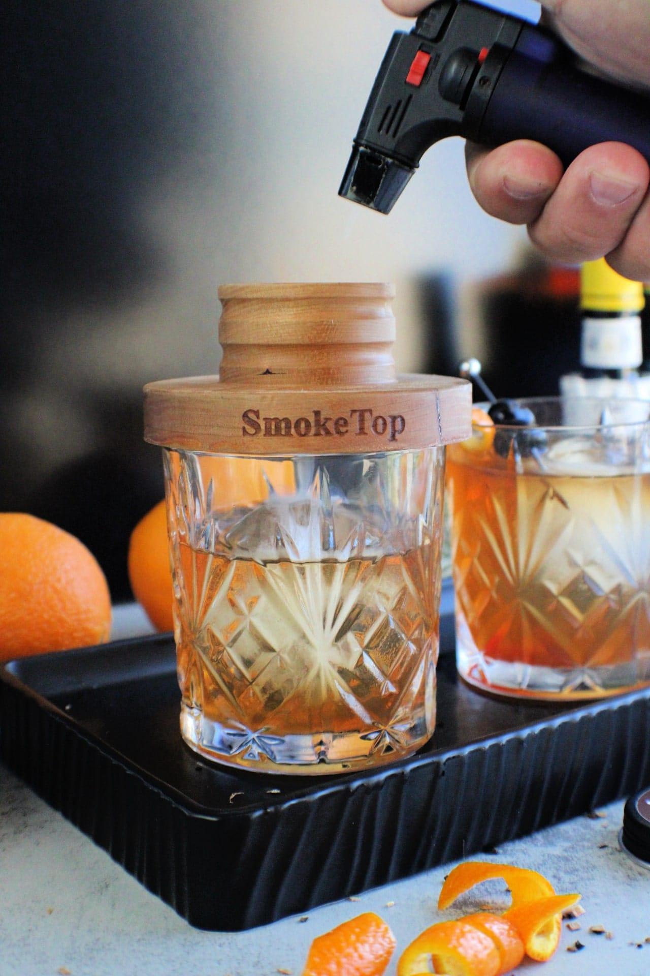 Smoke top smoker placed onto glass