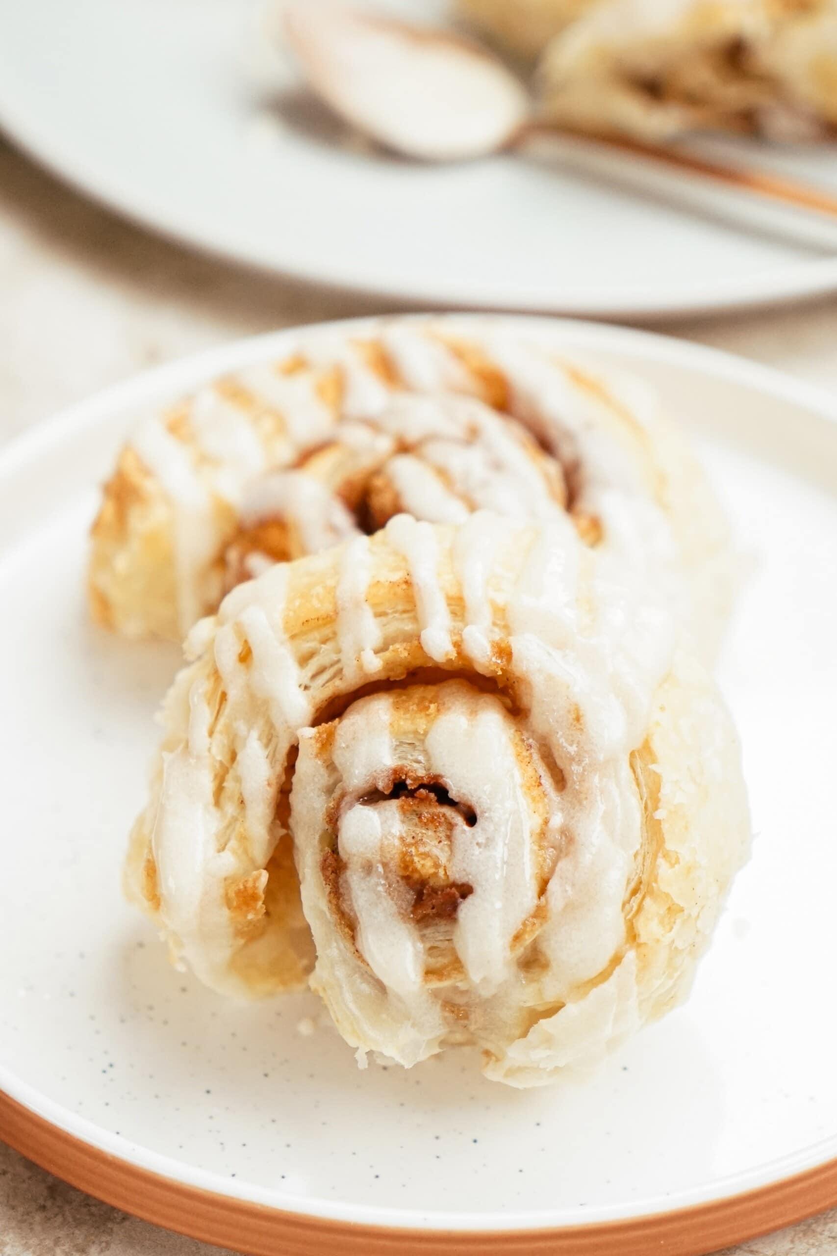 close up of puff pastry cinnamon rolls