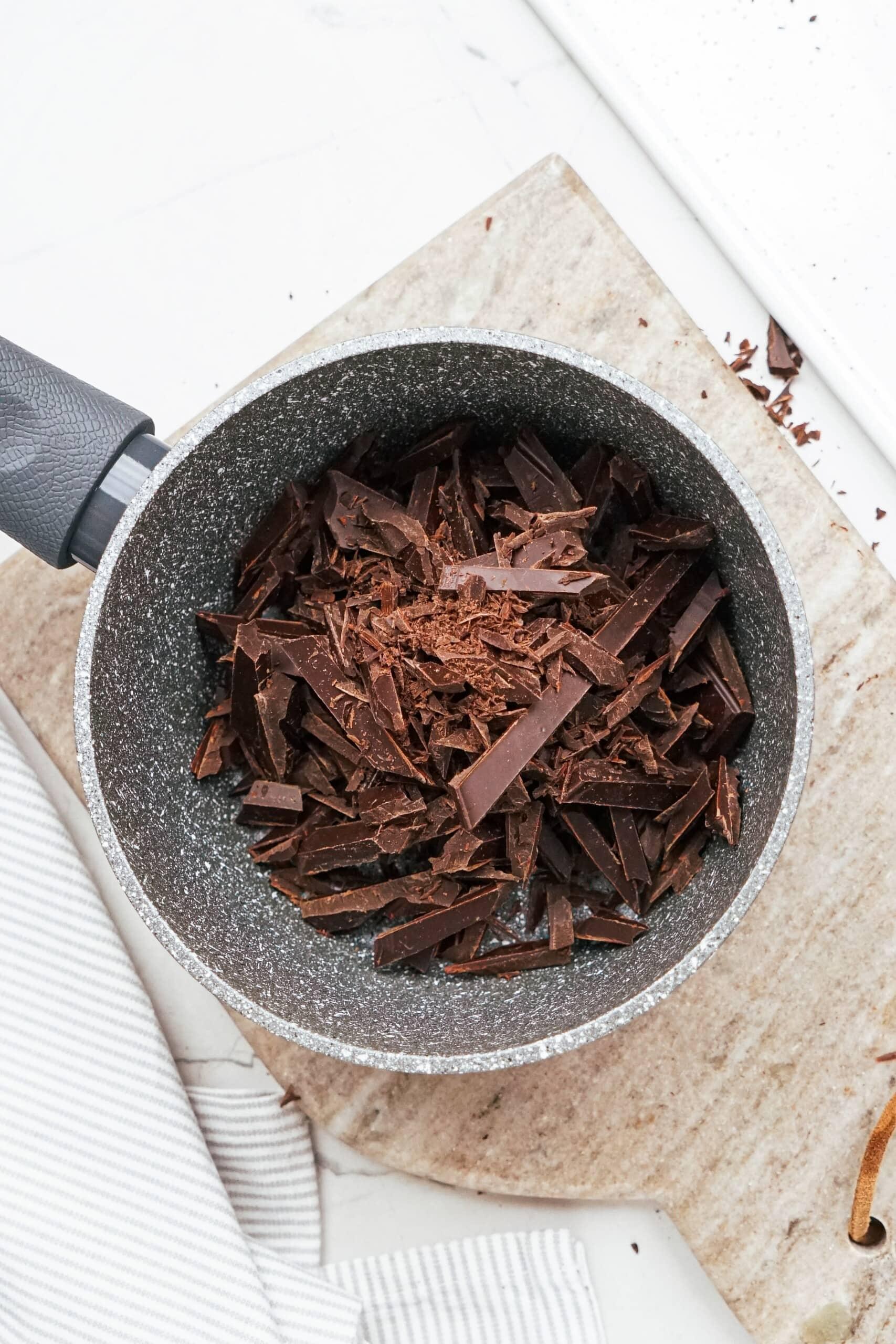 chopped chocolate in a pot.