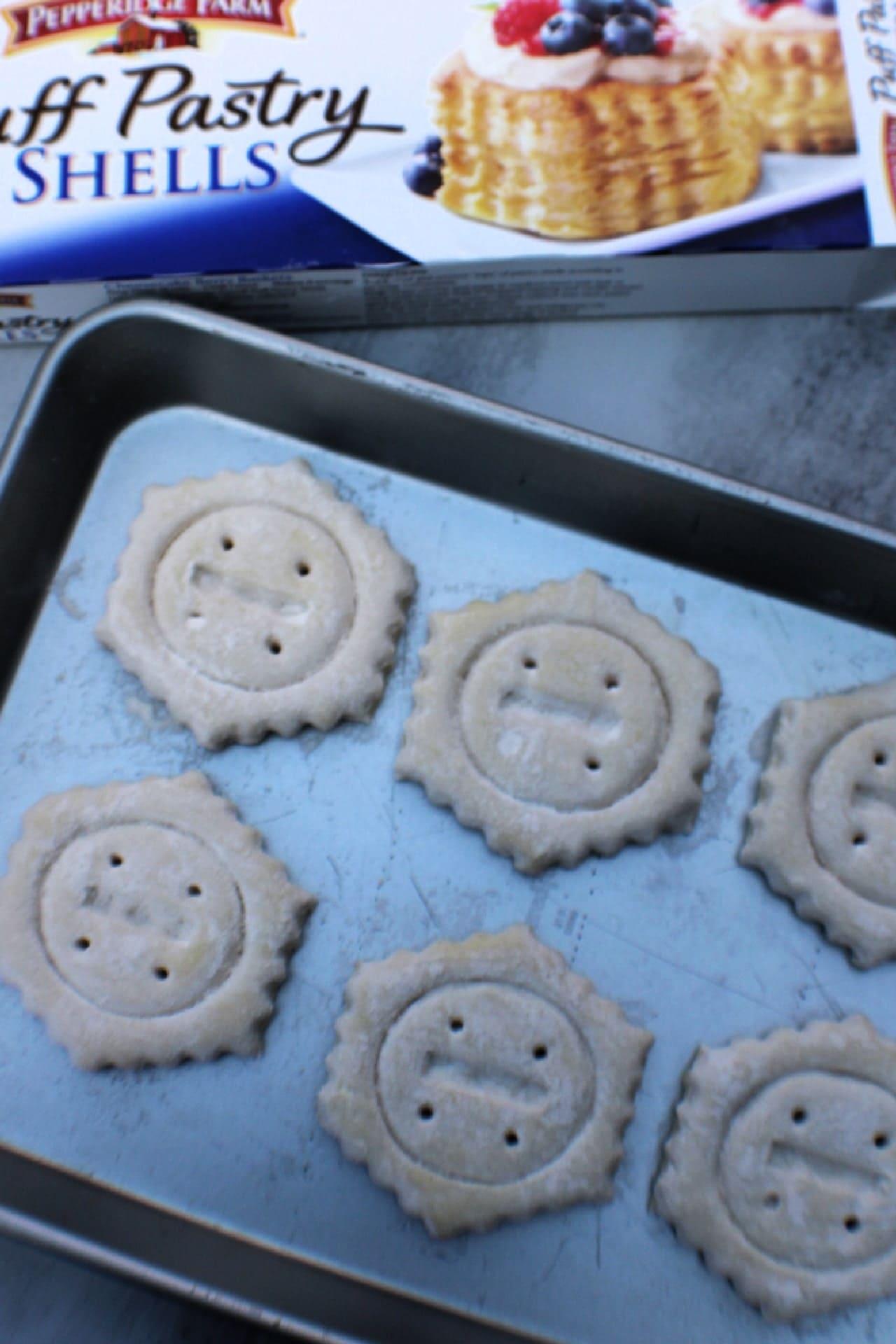 turkey a la king puff pastry shells on baking sheet