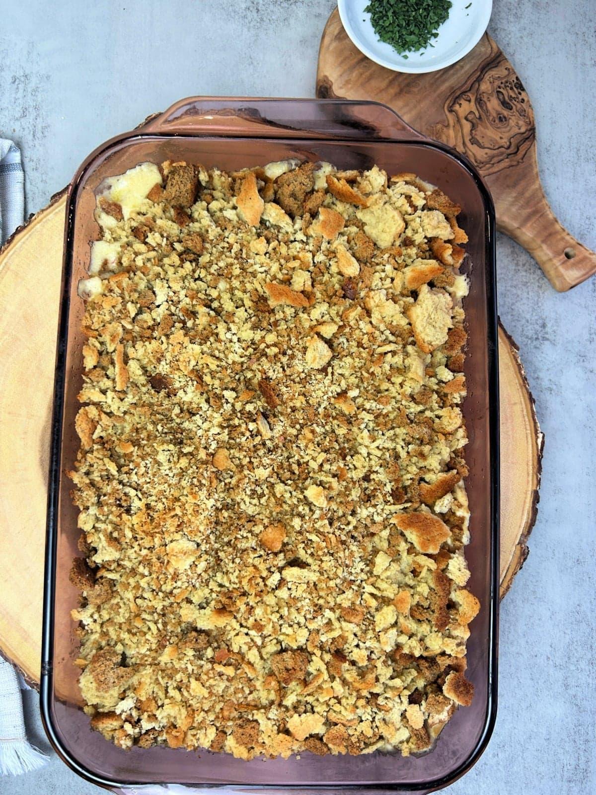 Chicken Stuffing Casserole in baking dish