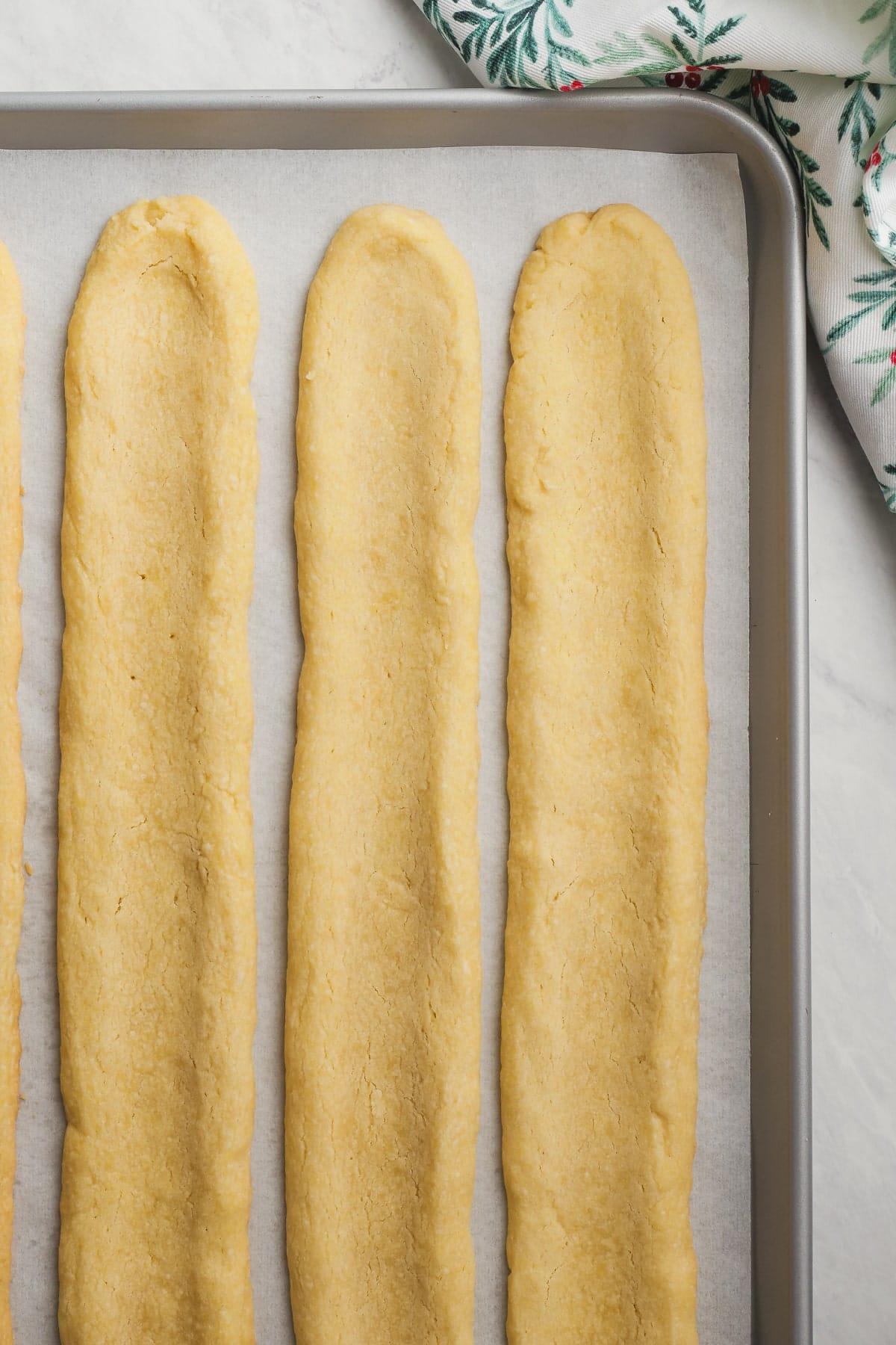 baked shortbread on a baking sheet