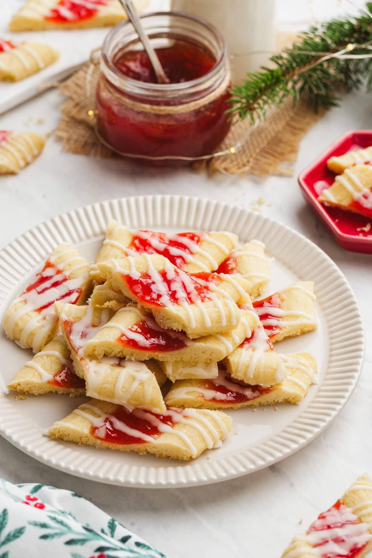 christmas shortbread cookies on a plate and tablescape