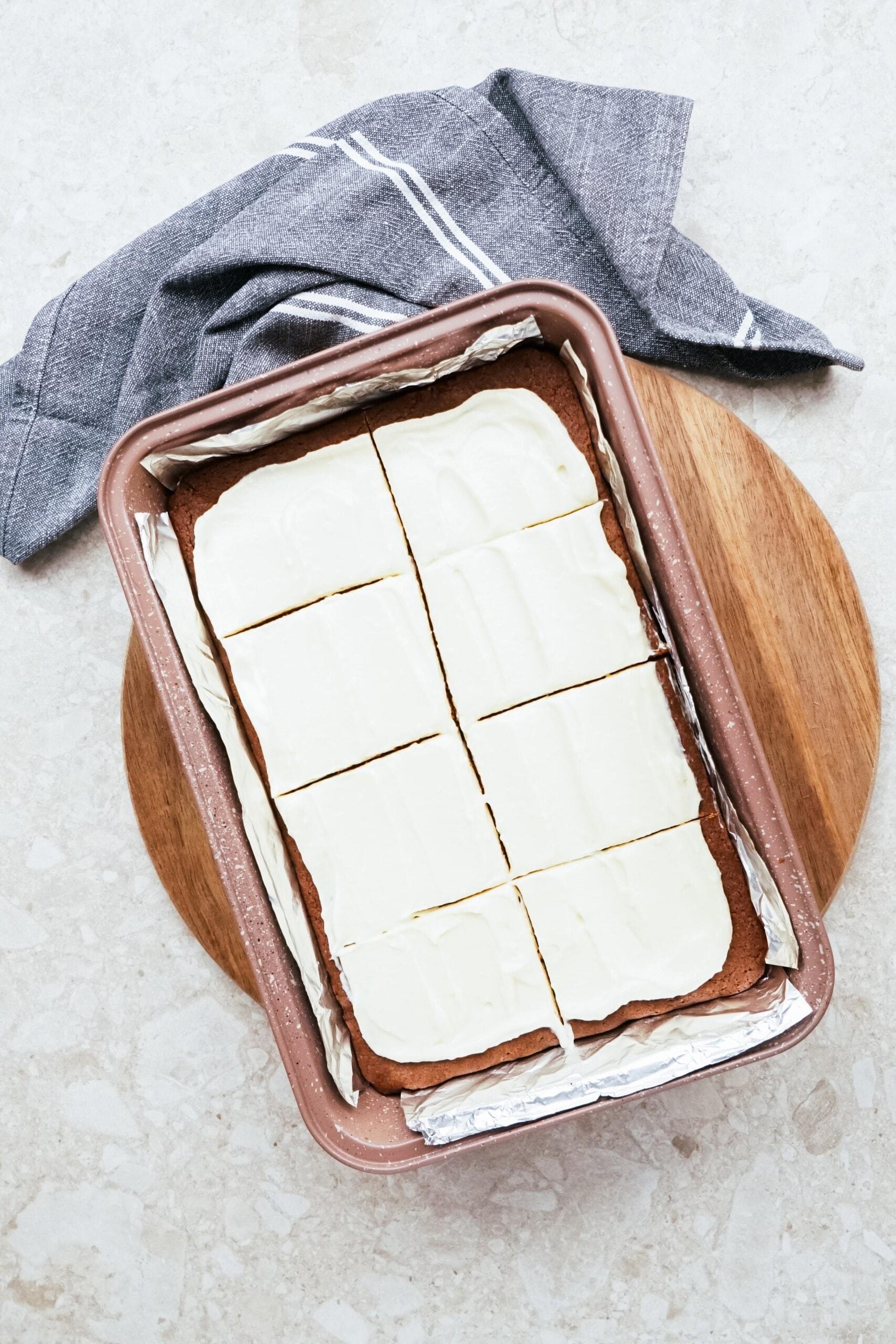 cut gingerbread bars in pan