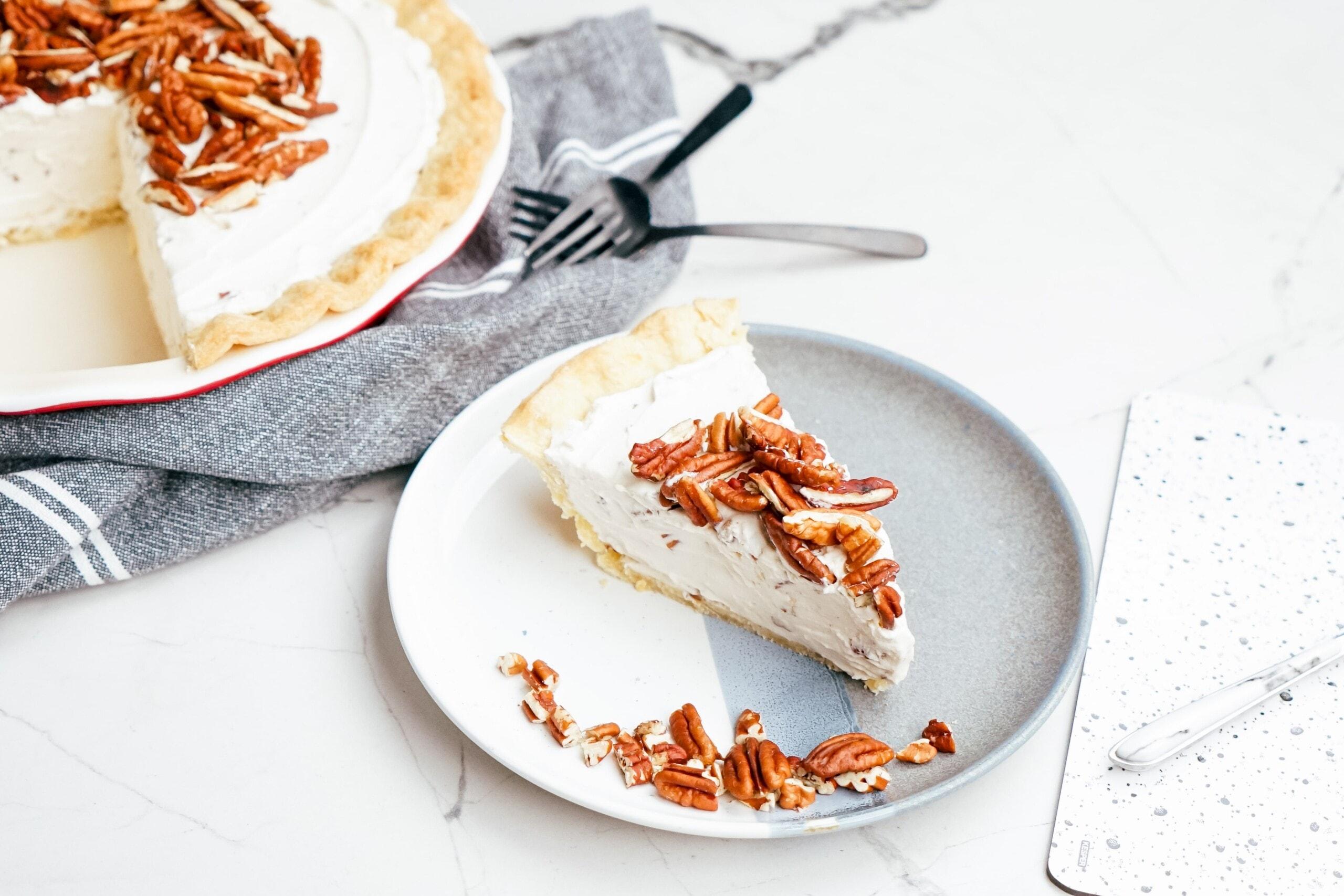 pecan cream pie on a tablescape 