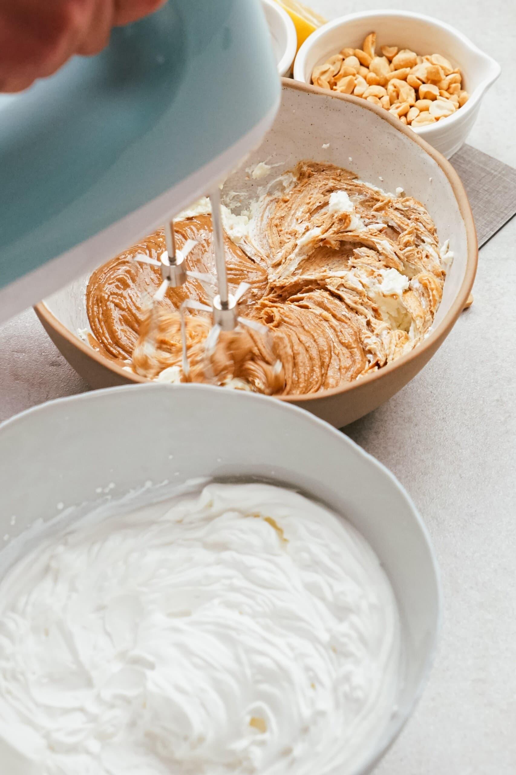 electric mixer beating pb into cream cheese