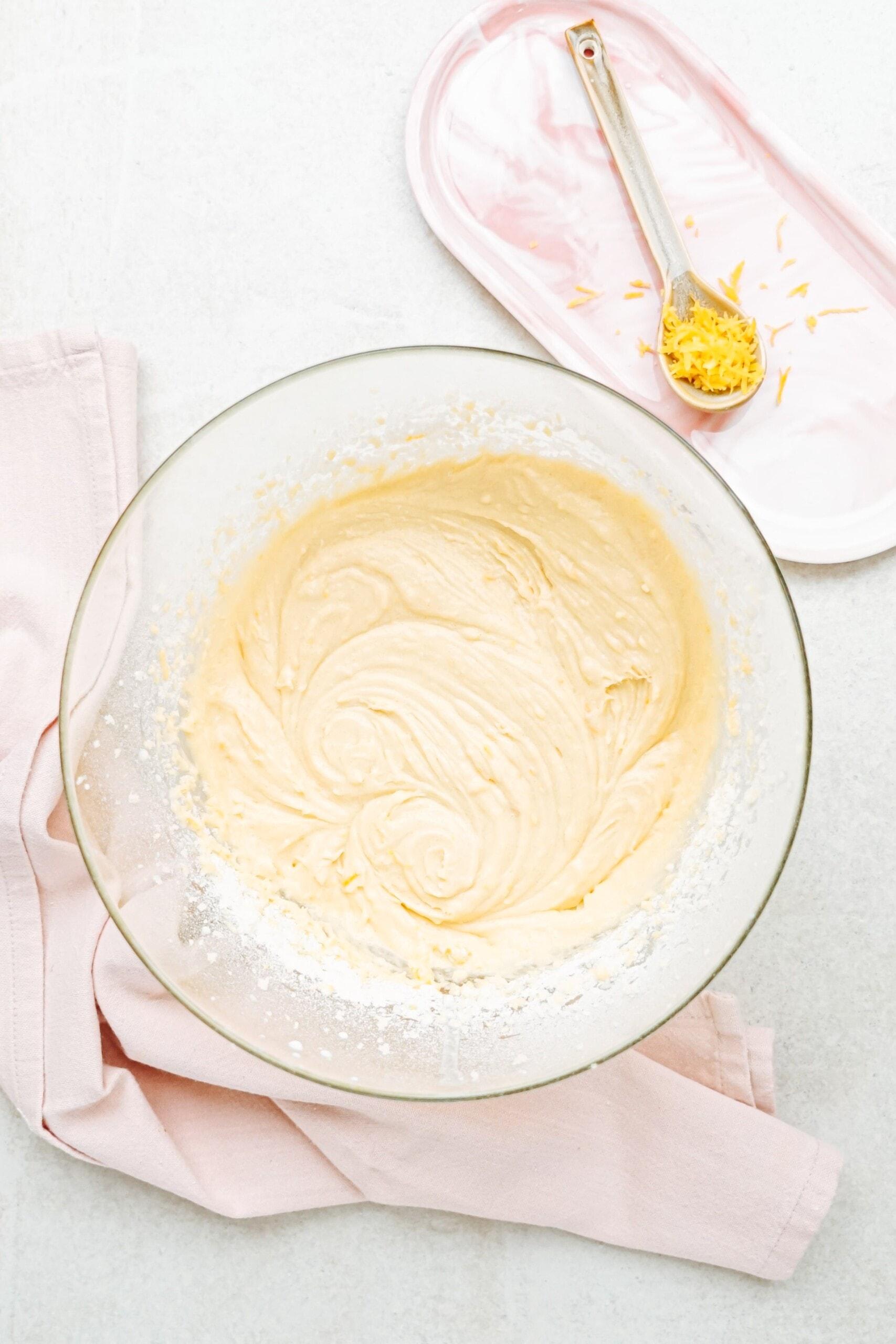 lemon cake batter in a bowl