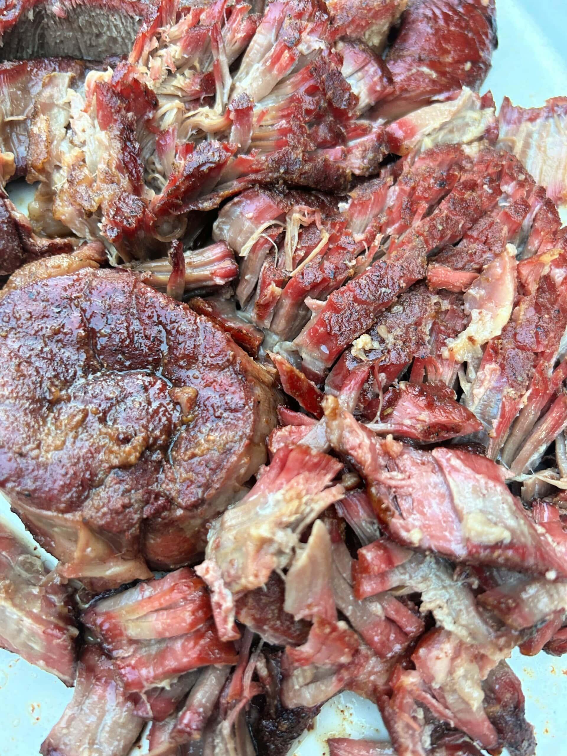 Smoked Arm Roast shredded and sliced