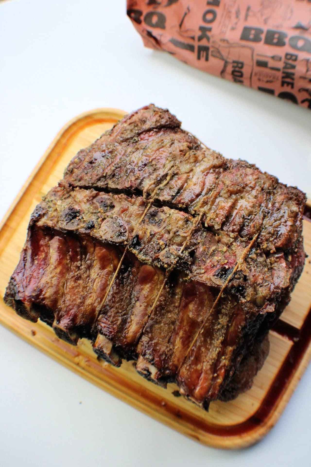 Smoked Prime Rib on a cutting board