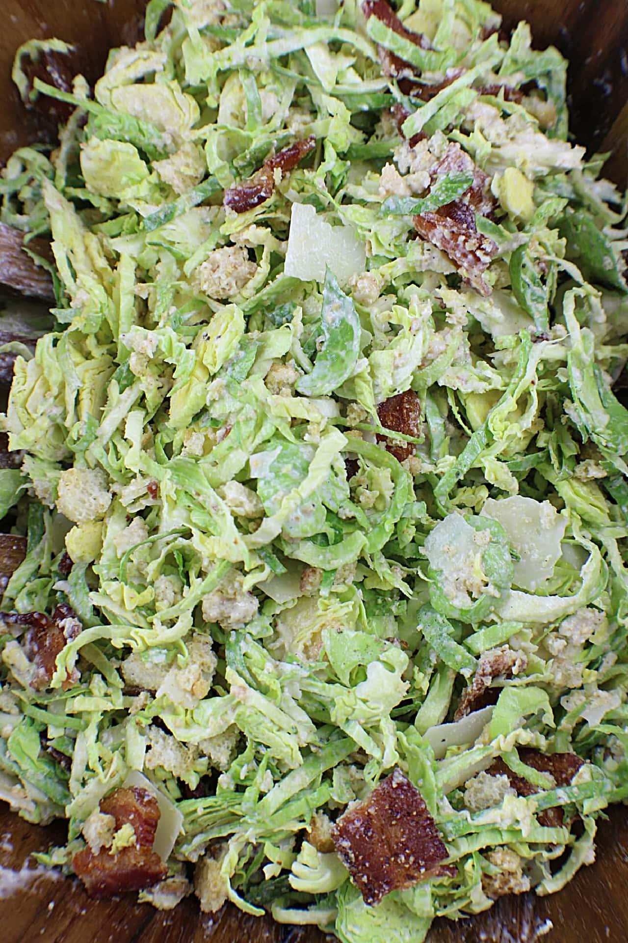 Brussels Sprouts Caesar Salad in bowl