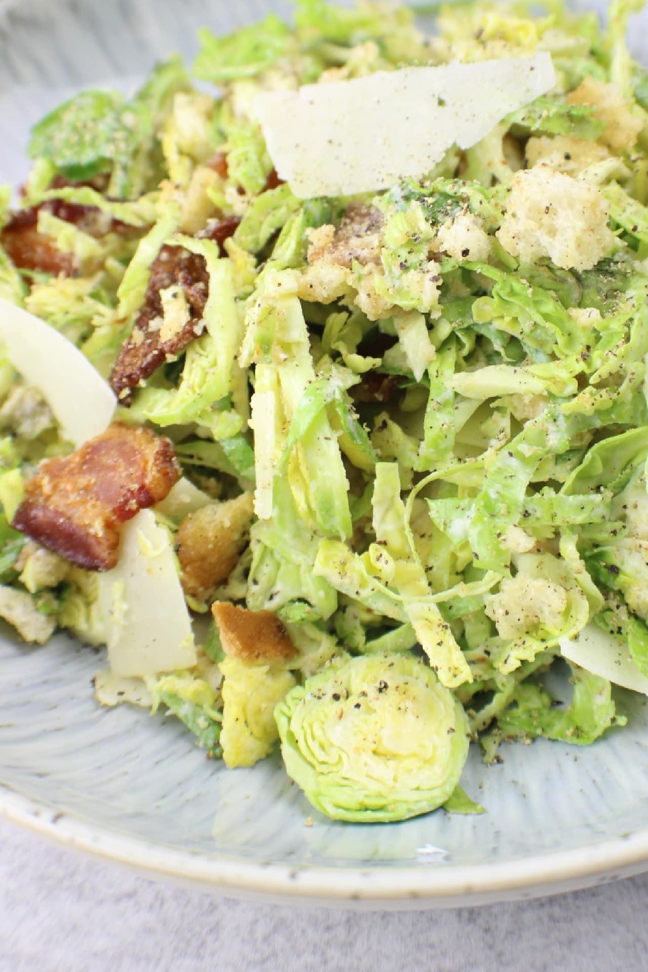 Brussels Sprouts Caesar Salad on salad plate