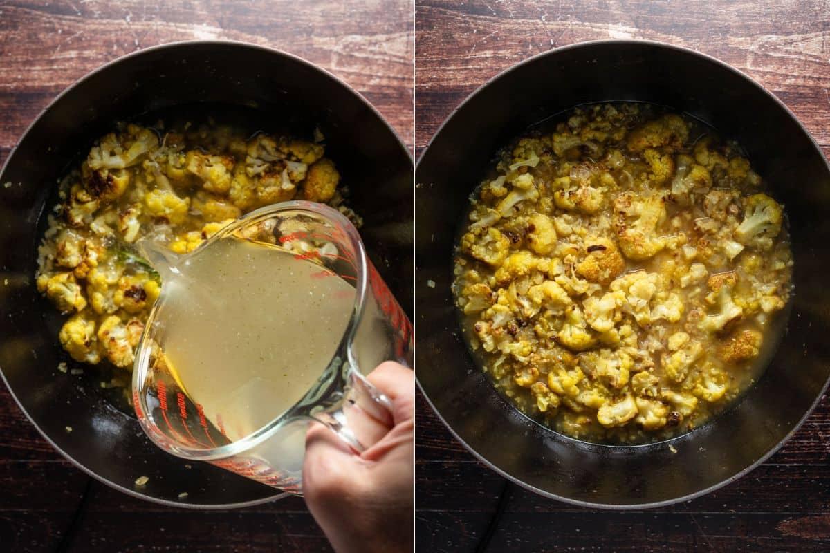 Add vegetable stock and simmer for 10 minutes.