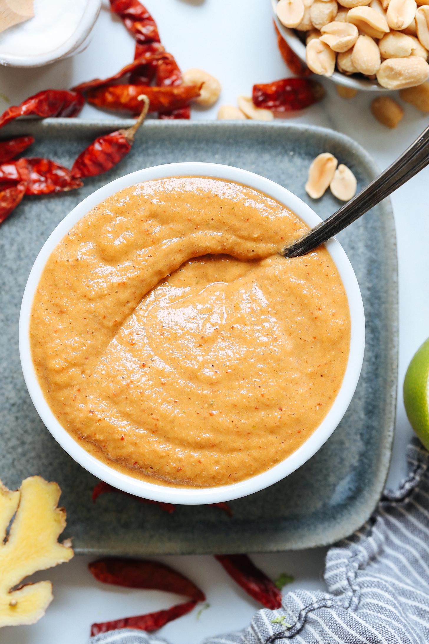 Overhead shot of a bowl of homemade panang curry paste