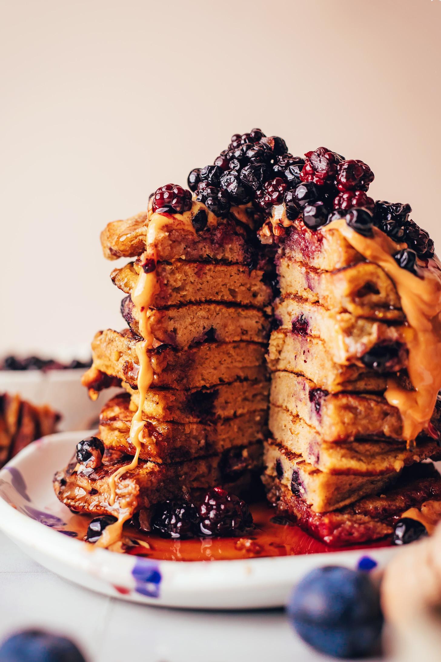 Slice removed from a stack of grain-free pancakes