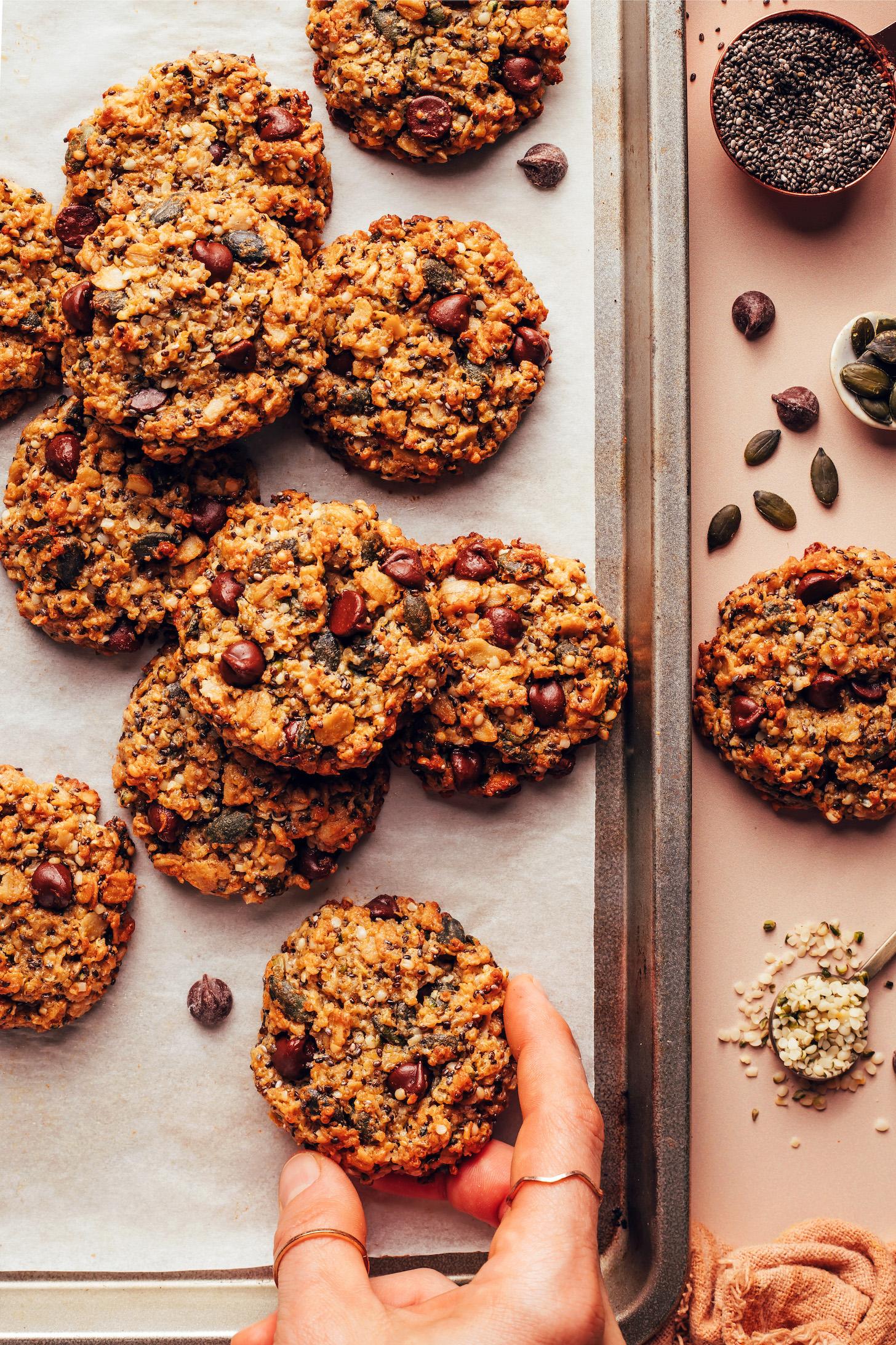 Overhead shot of freshly baked quinoa breakfast cookies