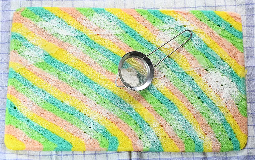  Baked cake layer in a pan.