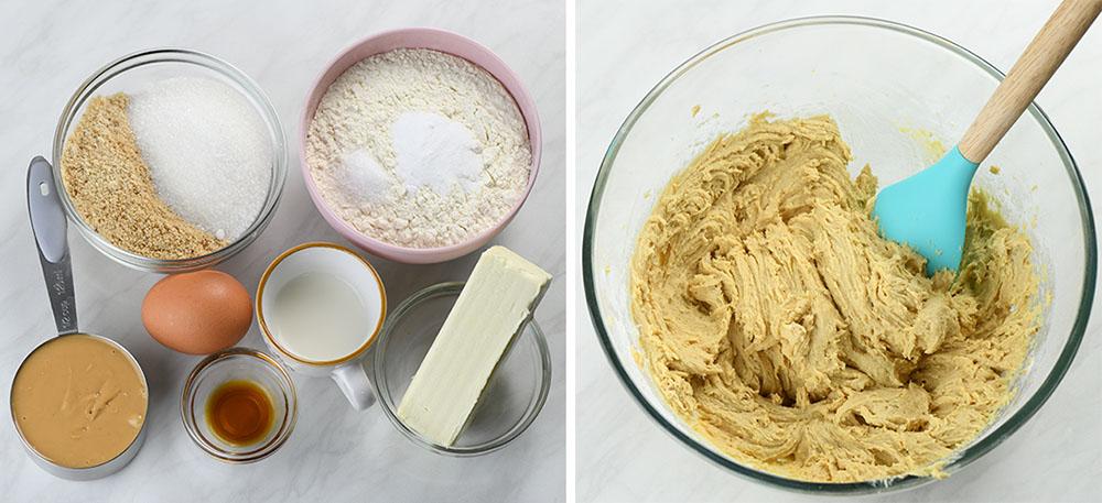 Peanut Butter cookie dough ingredients mixed in a bowl.