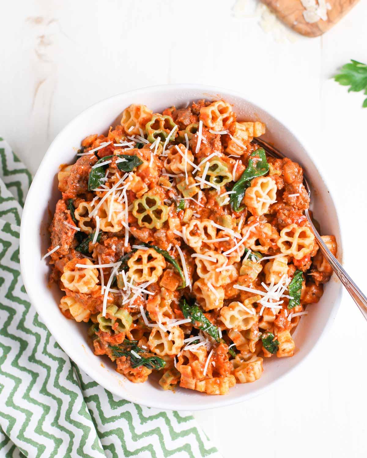 good luck pasta with spicy sausage and tomato cream sauce