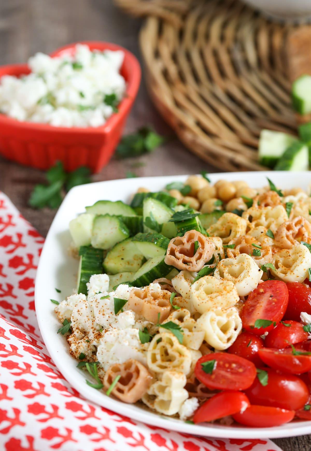 Greek Pasta Bowl side angle with heart pasta 