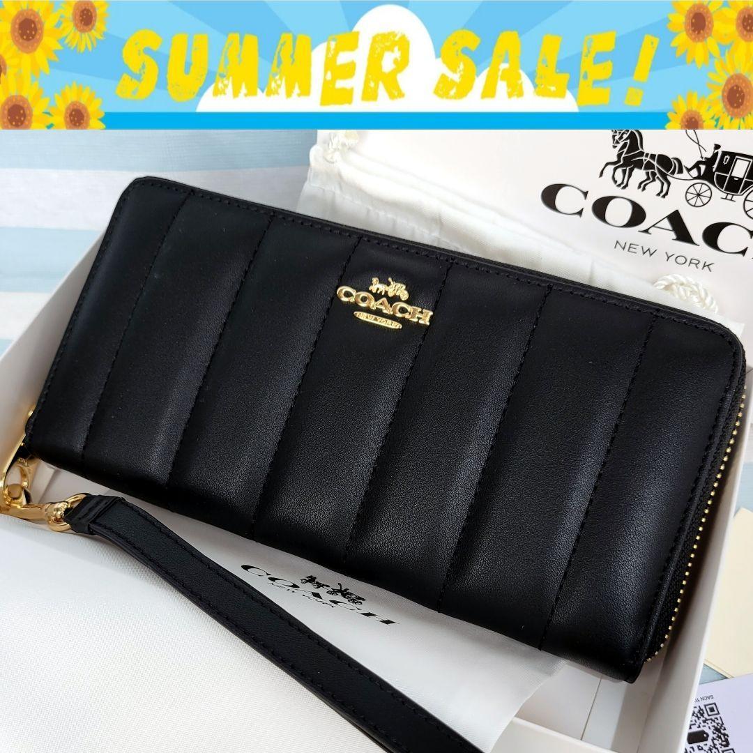 【新品未使用】COACH コーチ 長財布 キルティング レザー 黒 人気商品