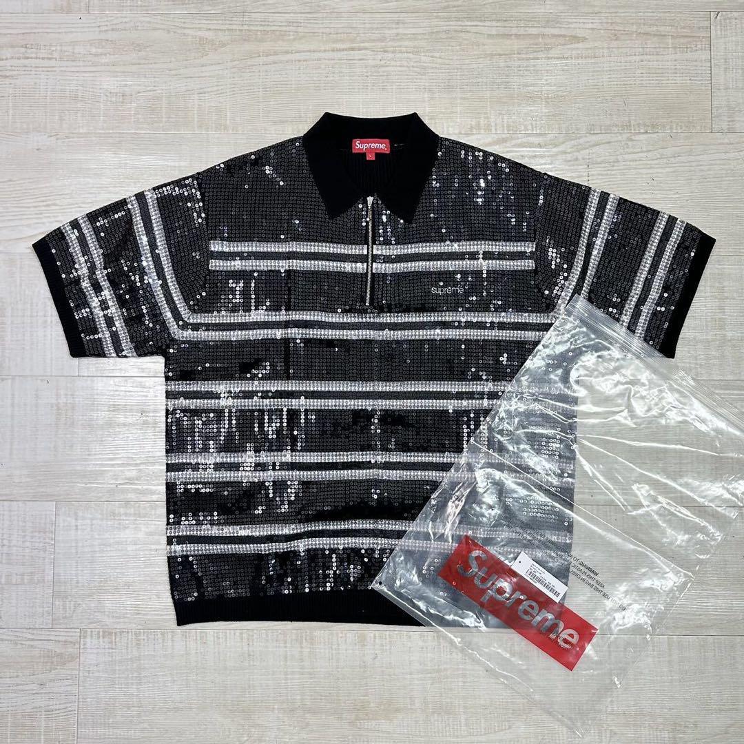 23ss 試着程度 Supreme Sequin Stripe Zip Polo