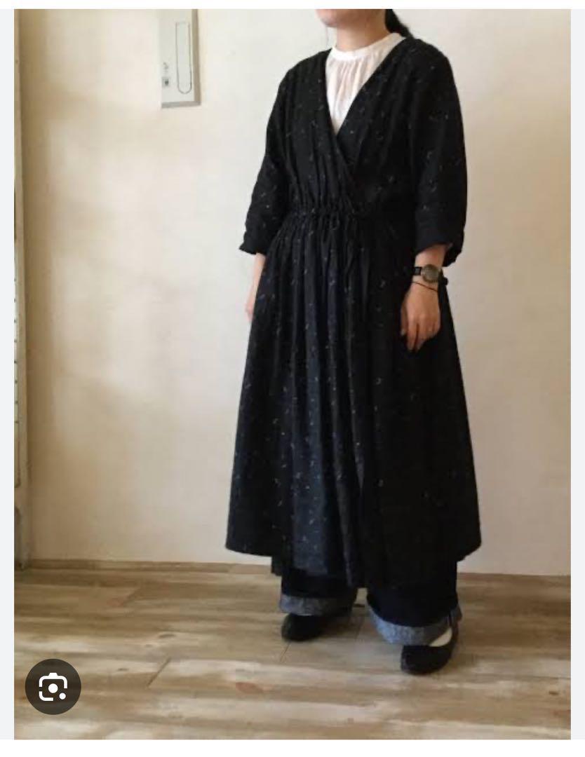 nest Robe 長袖　リネンフェザープリント2wayワンピース　カシュクール