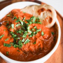 single serving in bowl of vegan butter chicken