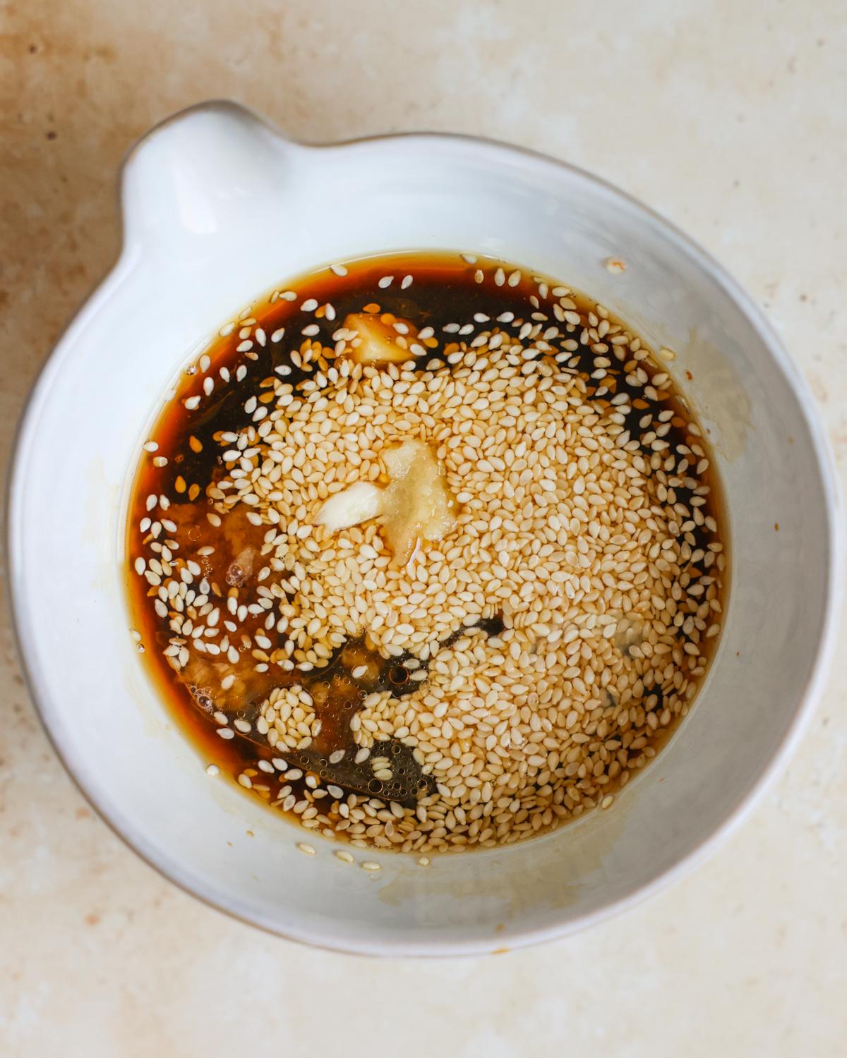 overhead gochujang marinade ingredients in bowl