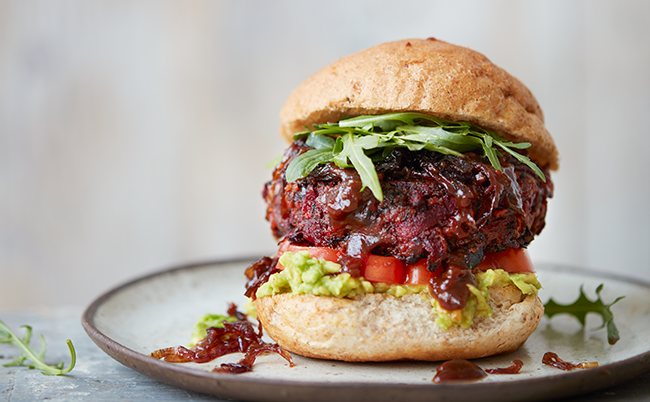 VegNews.BeefyVeganBeetBurger.TheNewNourishing