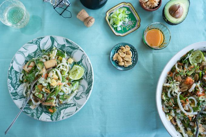 Sriracha Rainbow Noodle Salad on a plate - one of Ten Most Popular Noodle Recipes