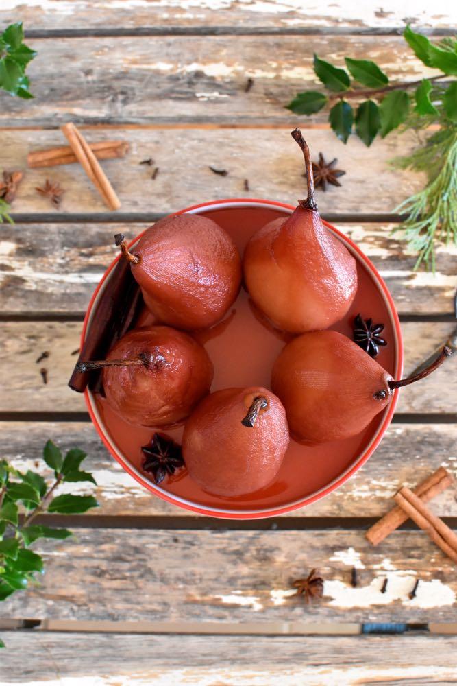 Pears poached in red wine, Mama Ía blog