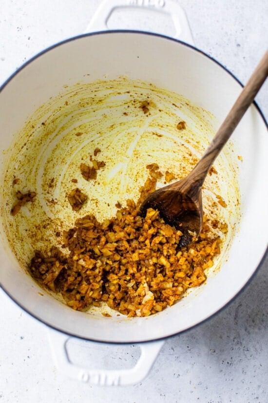 sauteed onions, curry and garam masala