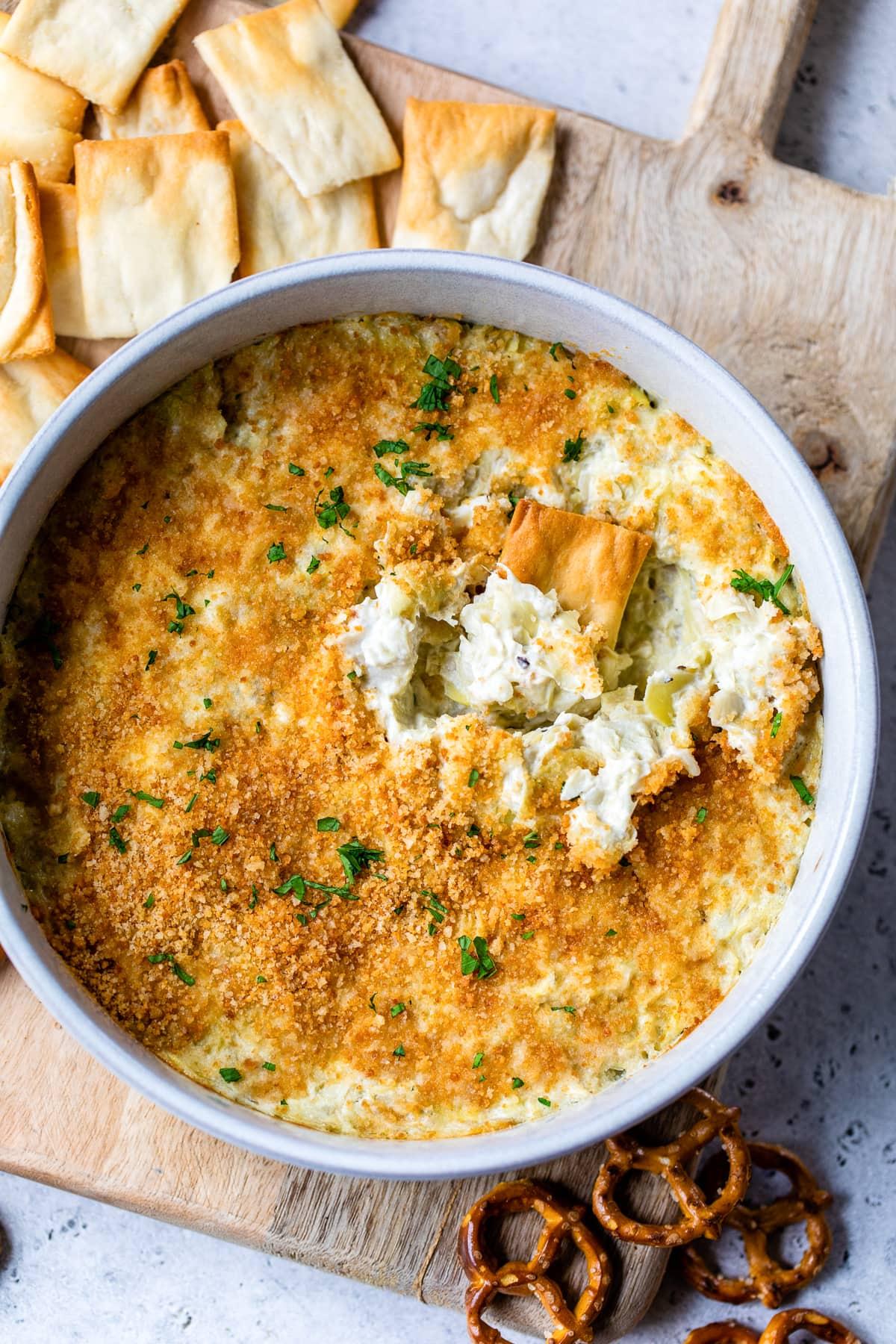 Hot Artichoke Dip with chips