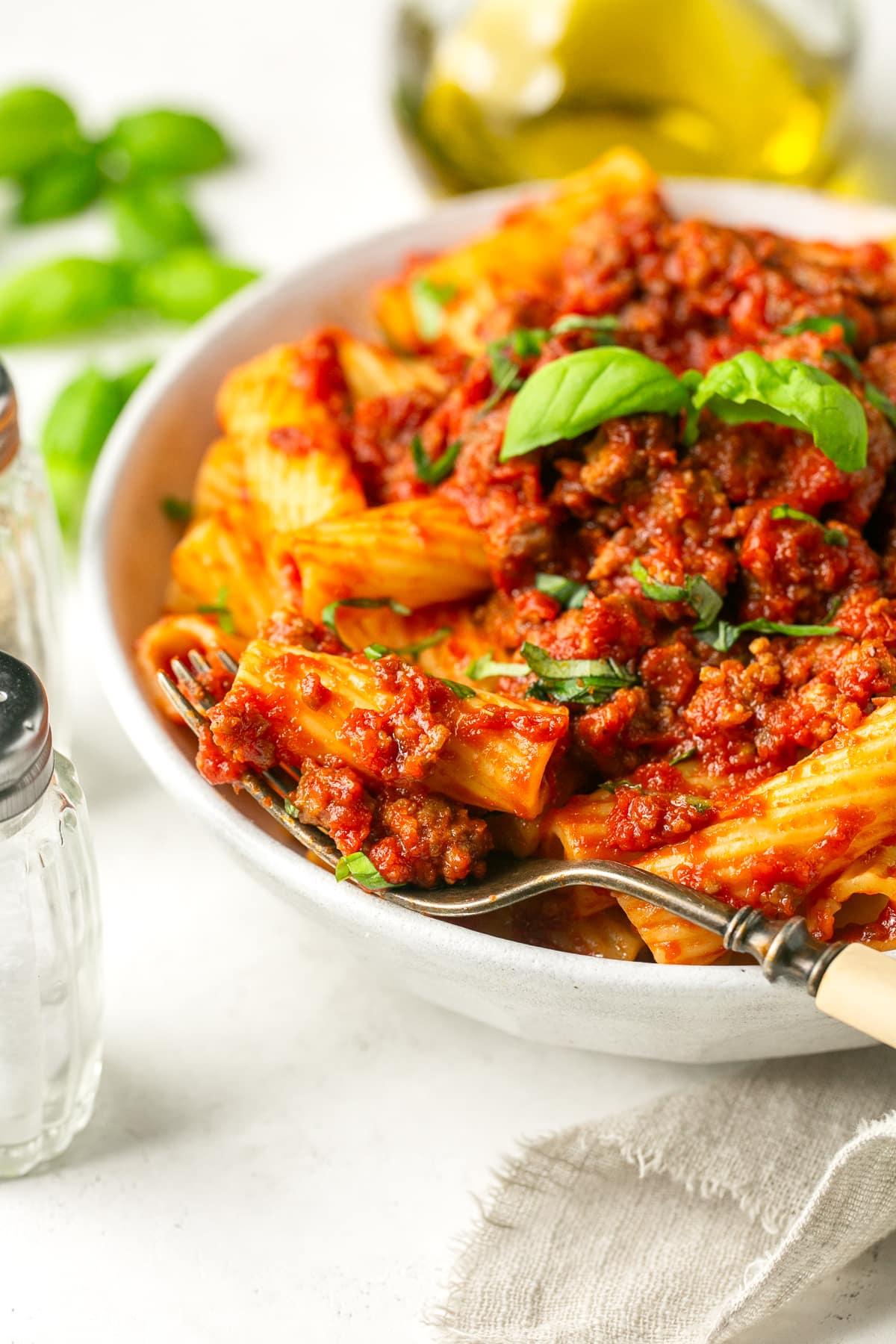 Crock Pot Pasta Sauce with Sausage over pasta