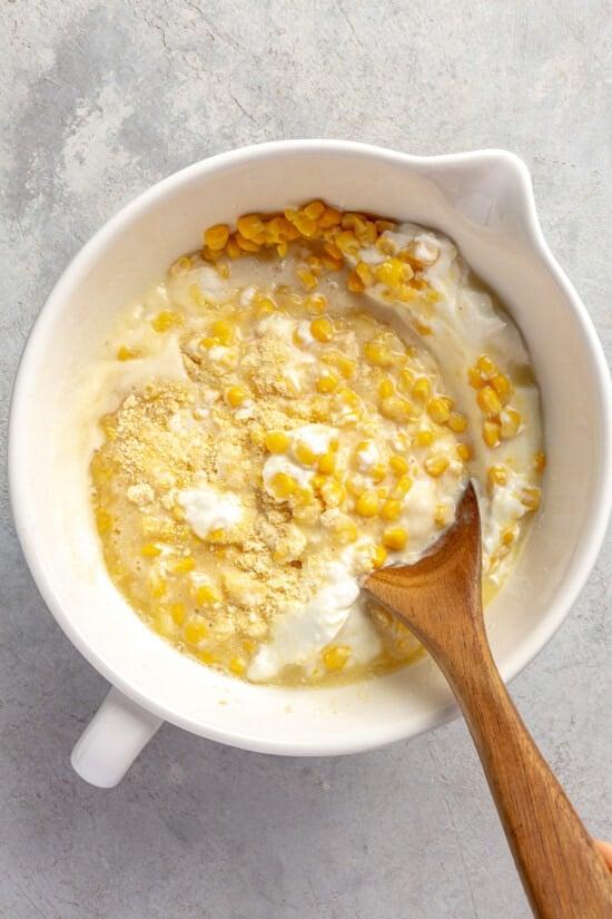 Corn Casserole ingredients in a bowl