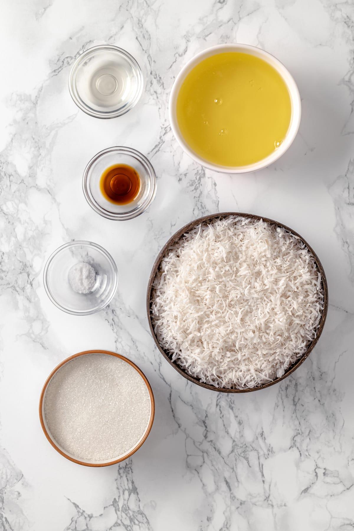 Overhead view of coconut macaroons ingredients