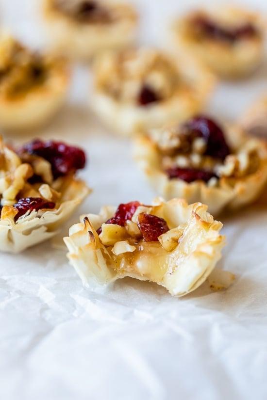 Baked Brie Phyllo Cups with Craisins and Walnuts