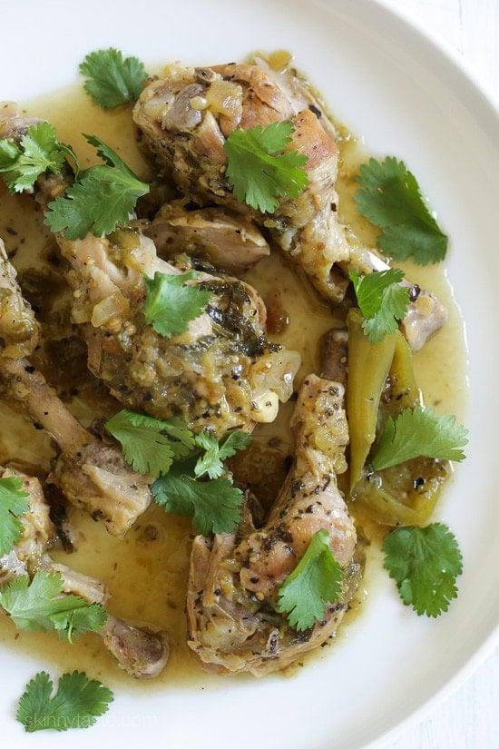 Easy Braised Chicken Drumsticks in Tomatillo Sauce – An easy Mexican-inspired chicken dish made with just a few ingredients!