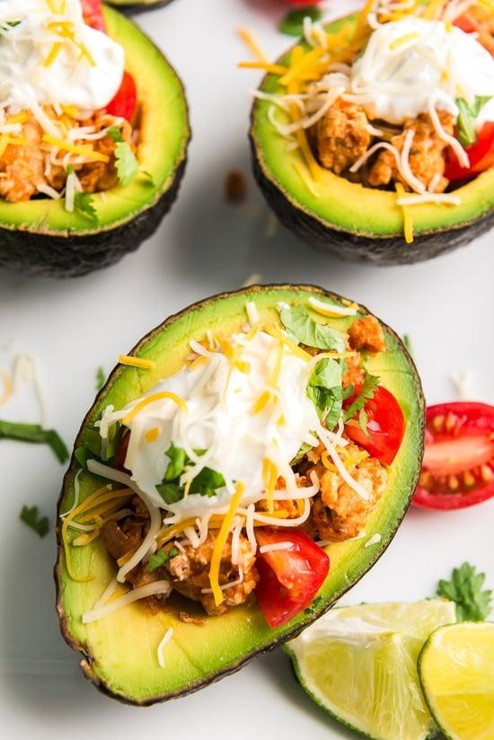 Taco Tuesday just got a little better with these low-carb Turkey Taco Stuffed Avocados – I'm obsessed!